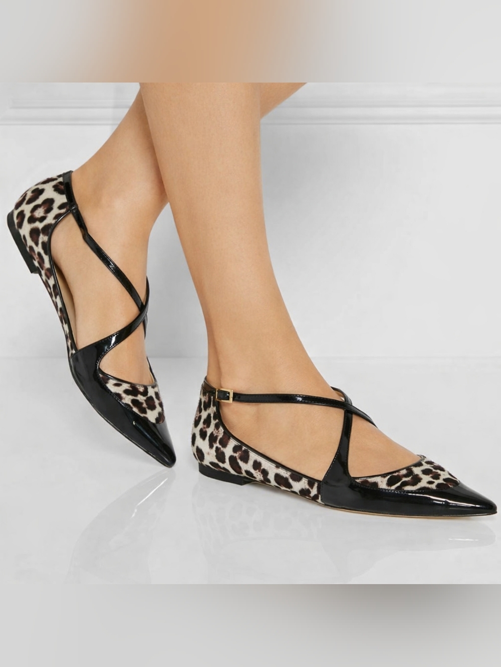 Jimmy Choo Gamble Leopard Print Ballerina Flats sz 37.5